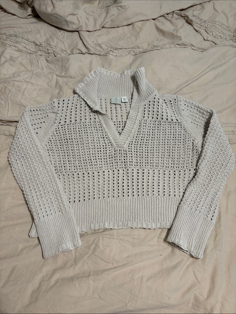Joie light Cream Open-Knit V-Neck Sweater